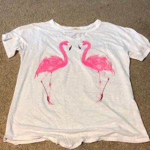 White Flamingo Graphic Tee with Cutout at Neck